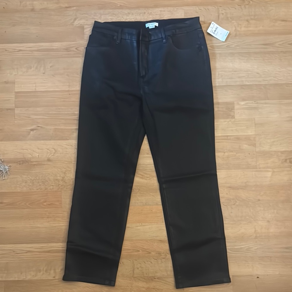 Good American Black wax coated Straight Jeans Classic Style